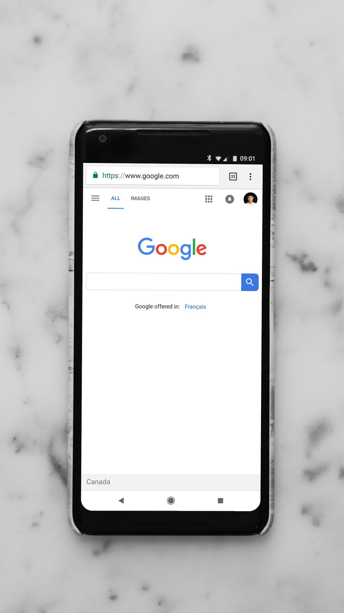 A phone displaying Google.